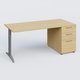 K2 Plateau droit 180x80 avec caisson porteur mélamine sous le plateau. Plateau , caisson Chêne clair et pietement Aluminium