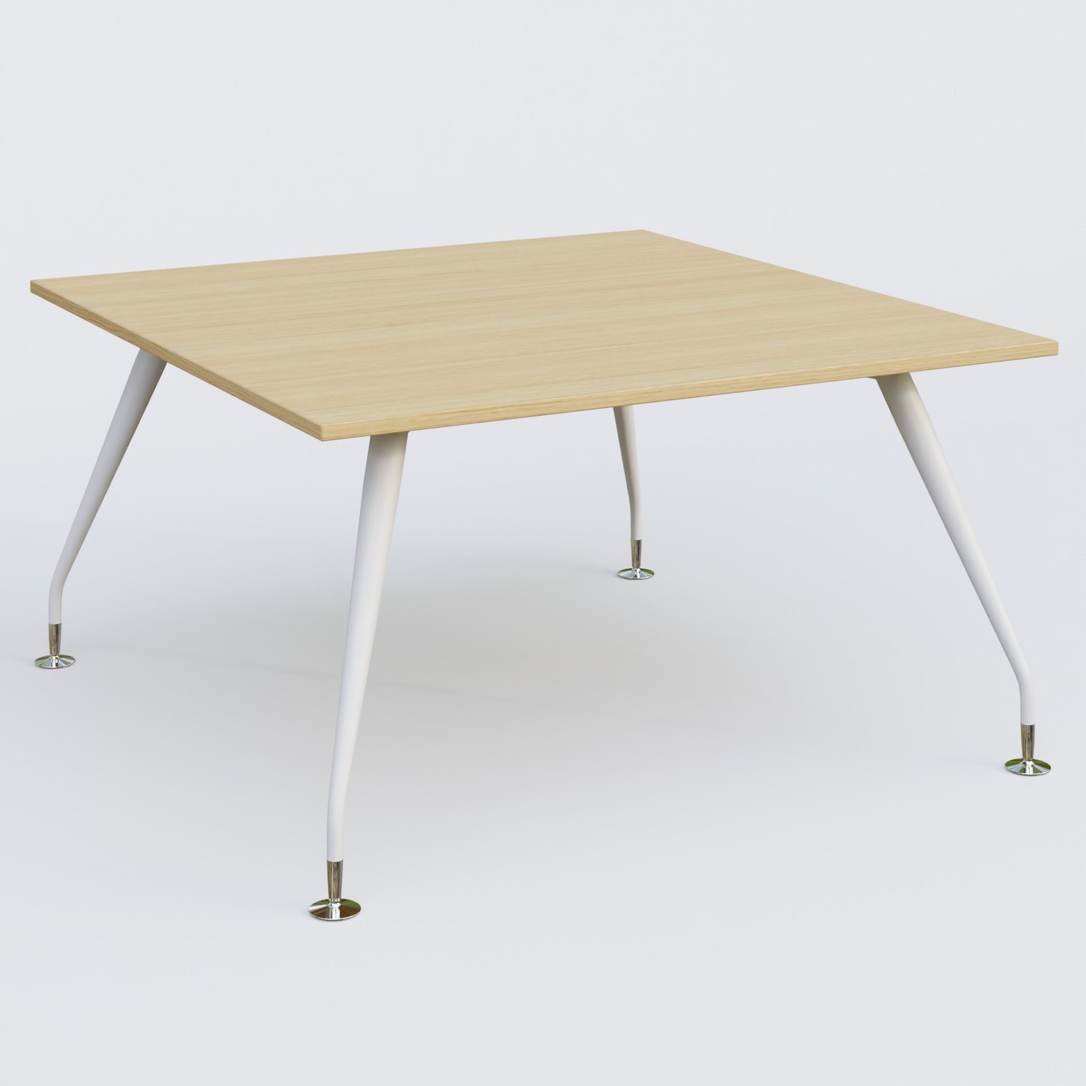 K5 plan droit 140*145 cm. Plateau Chêne clair et pietement Blanc avec base chromé.