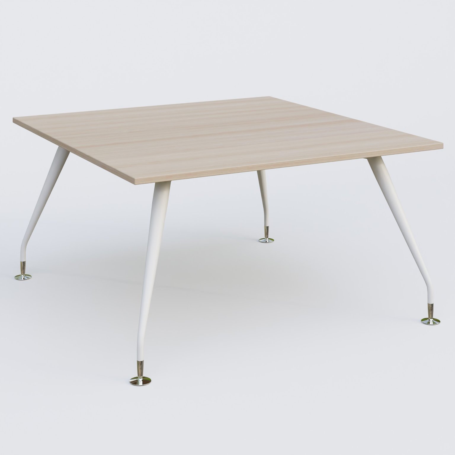 K5 plan droit 140*145 cm. Plateau Acacia et pietement Blanc avec base chromé.