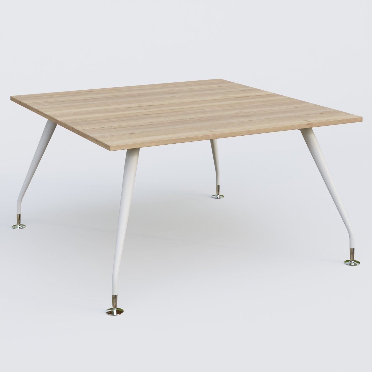 K5 plan droit 140*145 cm. Plateau Chêne naturel et pietement Blanc avec base chromé.