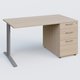 K1 Plateau droit 140x80 avec caisson porteur sous plateau mélamine à droite. Plateau Acacia et pietement Aluminium