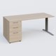 K1 Plateau droit 180x80 avec caisson porteur sous plateau mélamine à gauche. Plateau Acacia et pietement Aluminium