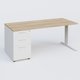 K1 Plateau droit 180x80 avec caisson porteur sous plateau mélamine à gauche. Plateau Chêne naturel et pietement Blanc