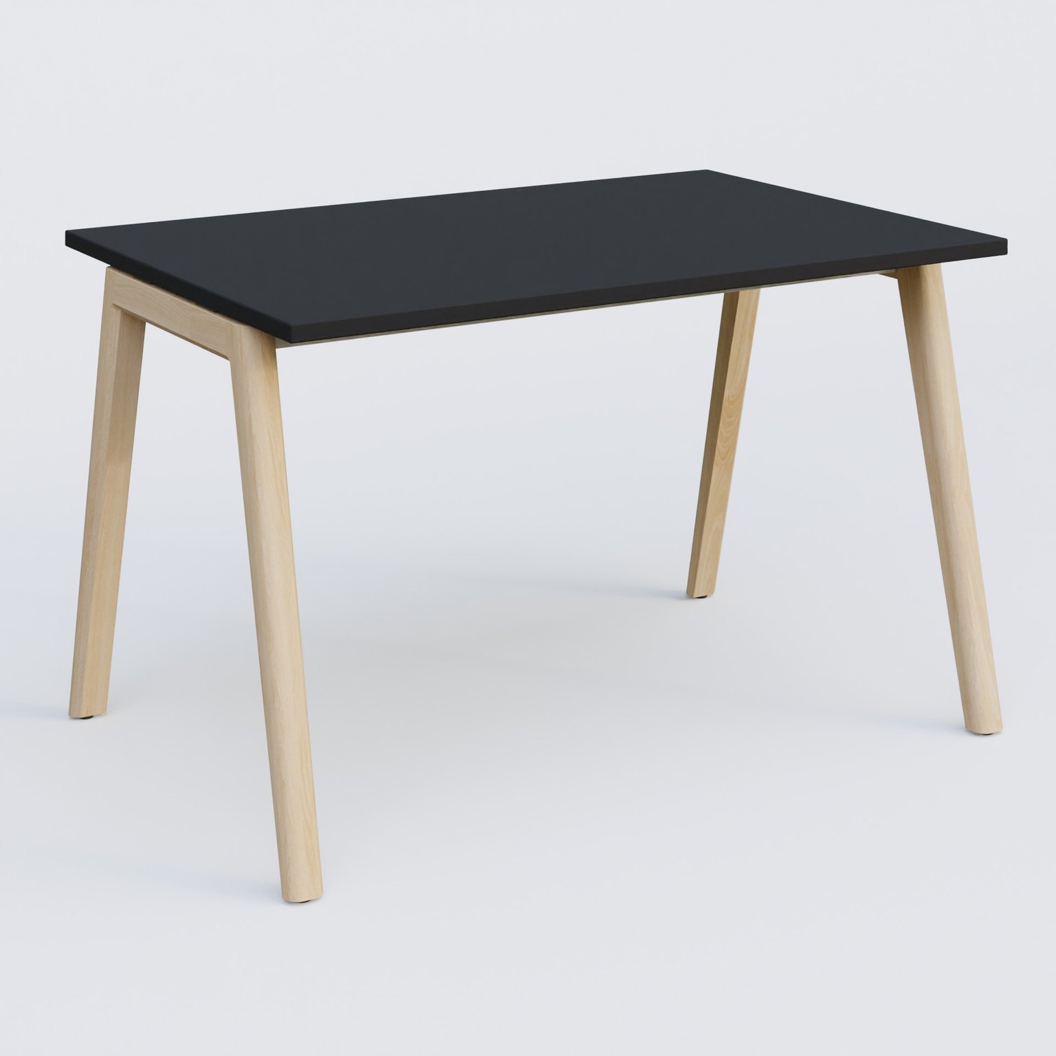 Bureau K9 piètement incliné en bois et plateau 120*80 cm. Plateau Noir et pietement bois massif de hêtre.