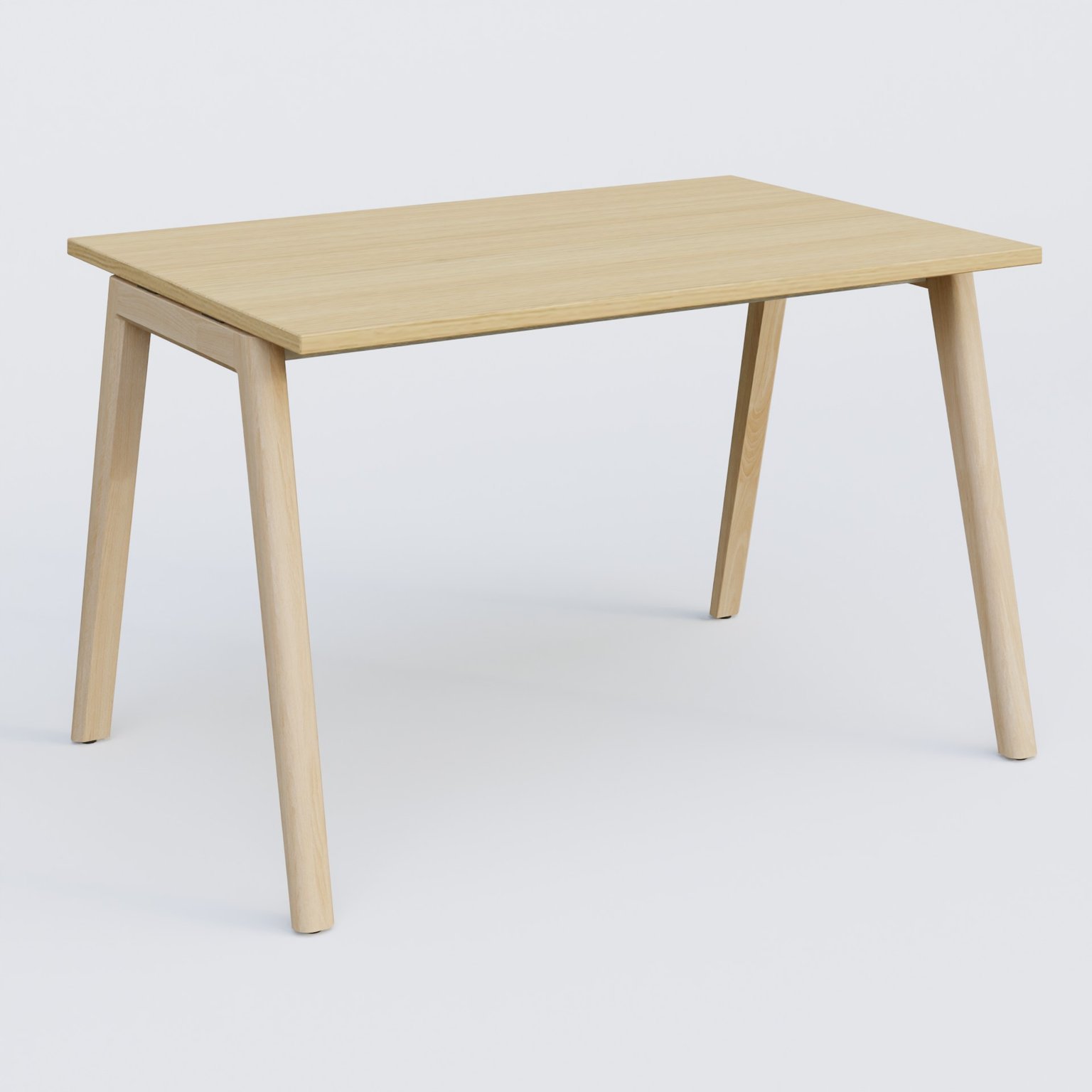 Bureau K9 piètement incliné en bois et plateau 120*80 cm. Plateau Chêne clair et pietement bois massif de hêtre.