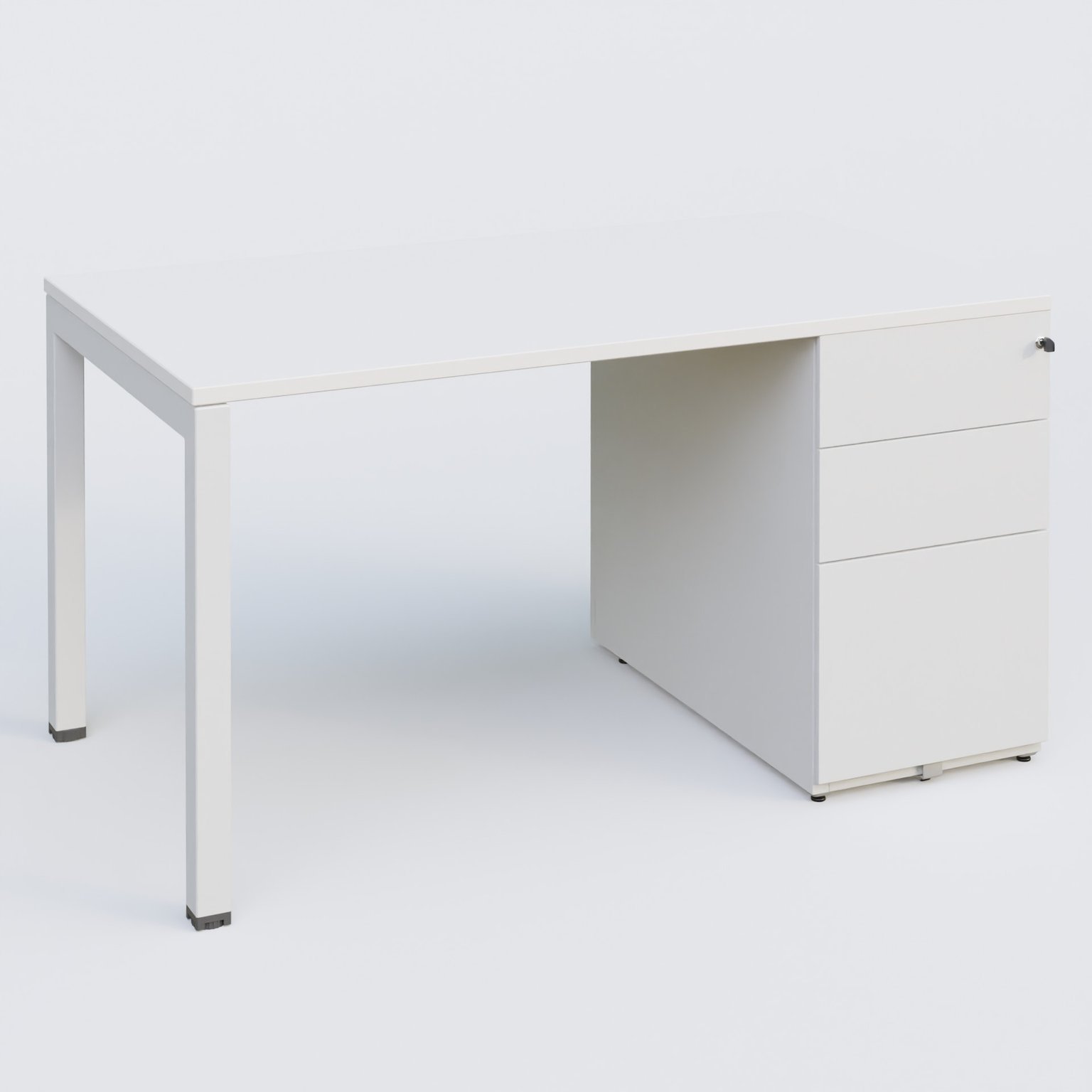 K3 Plateau droit 140x80 avec caisson métalique sous le plateau. Plateau Blanc et pietement Blanc