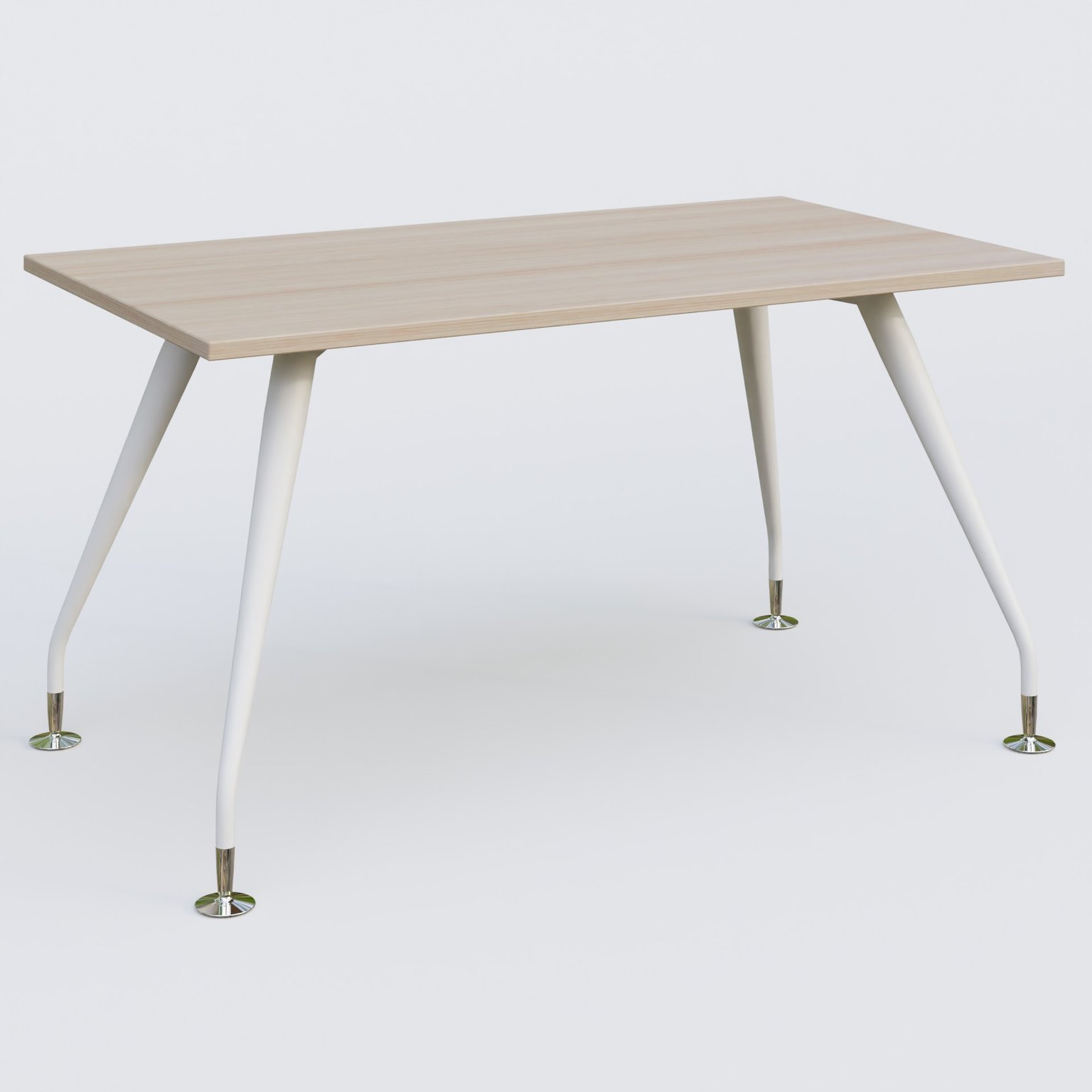 K5 plan droit 140*80 cm. Plateau Acacia et pietement Blanc avec base chromé.