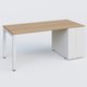 K3 Plateau droit 160x80 avec tour de rangement sous le plateau à droite. Plateau Noyer et pietement Blanc