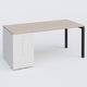K3 Plateau droit 160x80 avec tour de rangement sous le plateau à gauche. Plateau Acacia et pietement Noir Mat