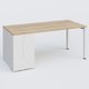 K3 Plateau droit 160x80 avec tour de rangement sous le plateau à gauche. Plateau Chêne naturel et pietement Blanc