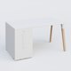 K8 WOOD Plateau 140x80 avec tour de rangement mélamine à gauche. Plateau Blanc et tour de ranfement blanche.