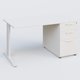 K1 Plateau droit 140x80 avec caisson porteur sous plateau mélamine à droite. Plateau Blanc et pietement Blanc