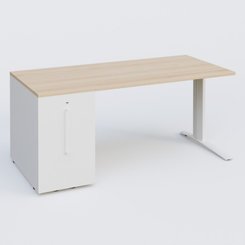 [Pas de famille] - [Pas de sous famille] - K1 Plateau droit 160x80 avec tour de rangement sous plateau à gauche. Plateau Hêtre et pietement Blanc