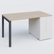 K3 Plateau droit 140x80 avec tour de rangement sous le plateau à droite. Plateau Acacia et pietement Anthracite