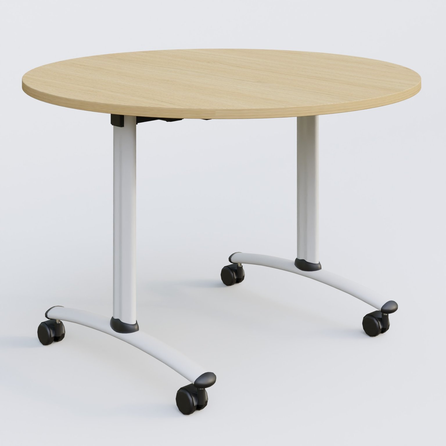 Table ronde gamme Arca D110 cm. Plateau Chêne clair et pietement Blanc.