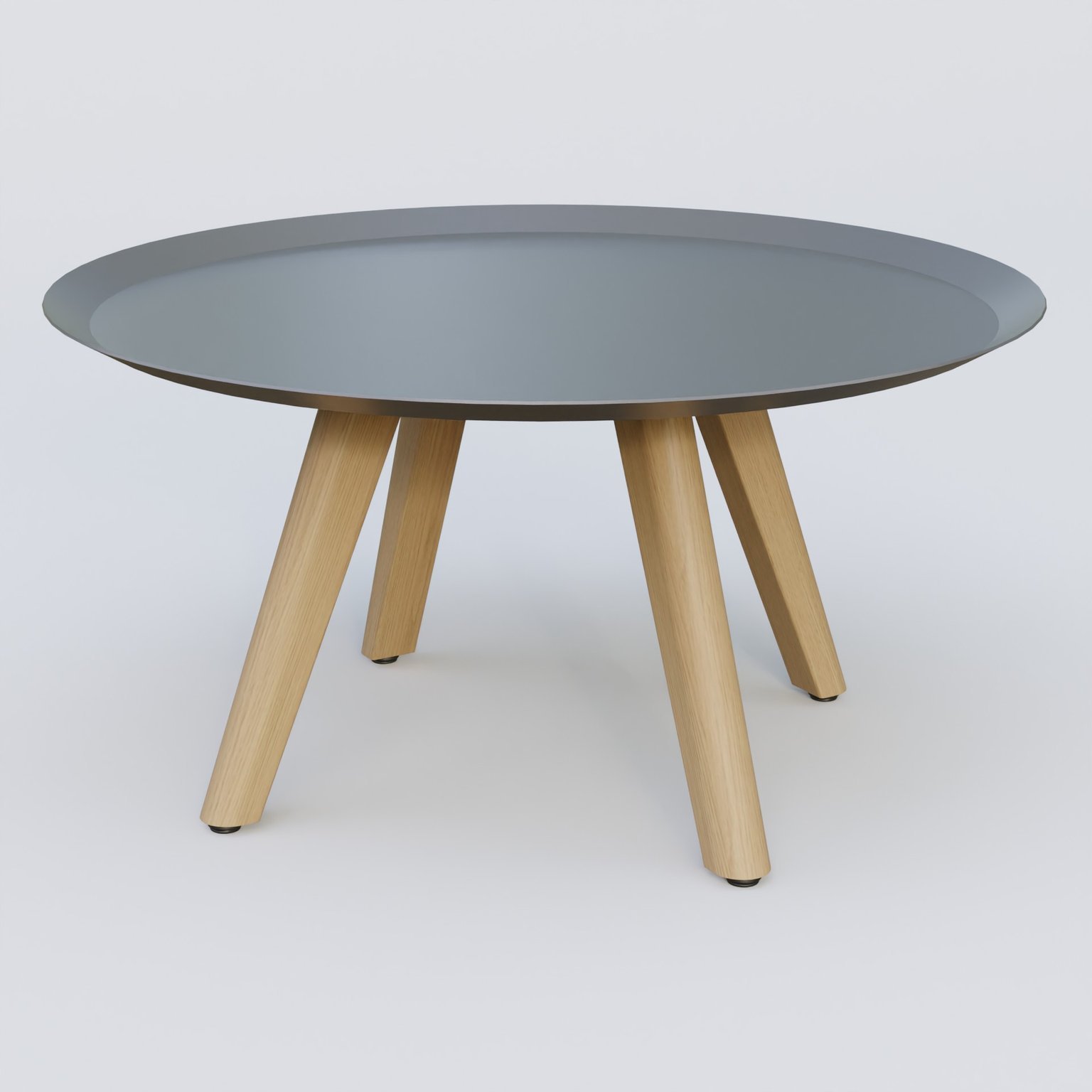 Table Basse Fashion Styl piètement 3 pieds bois et plateau métal. Plateau Carbon Grey et pietement Chêne.