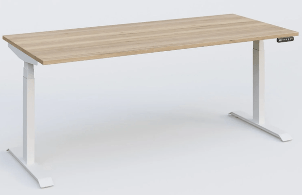 [Pas de famille] - [Pas de sous famille] - Poste solo 200*80 réglable en hauteur électriquement de 65-130 cm gamme KPro3. Plateau chêne naturel et piètement blanc