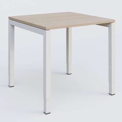 Gamme K3 - Plans droits - Bureau droit gamme K3 80-80 cm hauteur réglable. Plateau Acacia et pietement Blanc.