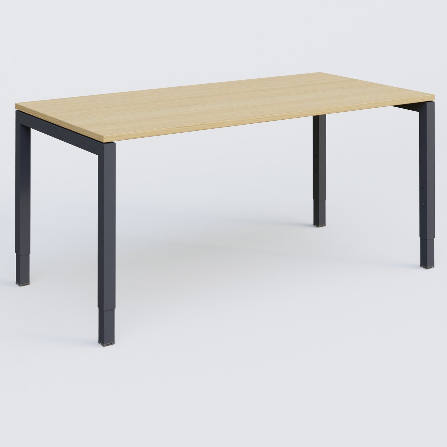 Bureau droit gamme K3 160-80 cm hauteur réglable. Plateau Chêne clair et pietement Anthracite.
