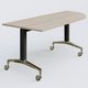 Module d'angle à 90° intégré coté droit de la gamme LEM 200-110 cm. Plateau Acacia et pietement Noir/Chrome.