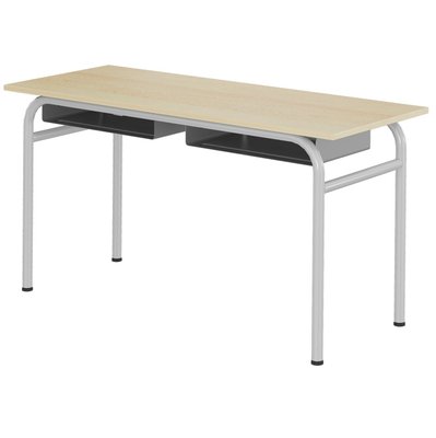 SCOLAIRE - Apprendre - Table DELTA casier plateau ép.19 mm mélaminé chant ABS piètement époxy - 130x50cm - T5