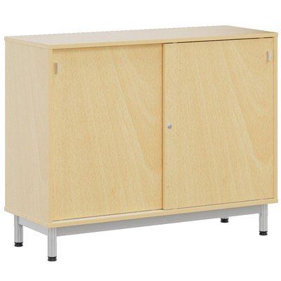 SCOLAIRE - Apprendre - Meuble BIP BOP portes coulissantes méla pièt époxy - L120xP45xH95 cm - Hêtre miel/gris alu RAL 9006