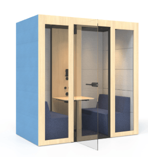 [Pas de famille] - [Pas de sous famille] - Silent Room M avec parois externes et internes rembourrées, paroi centrale interne frontale avec système de commande, portes en verre et plafond en mélamine, poufs avec dossier (2 pièces), coloris Berta