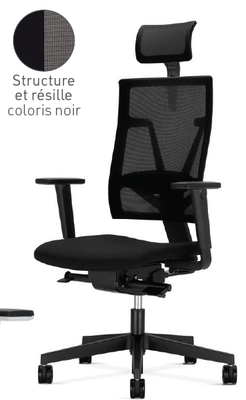 DIRECTION - Fauteuils - E-T BLACK MESH fauteuil manager + têtière avec accotoirs mécanique synchrone décalé avec translation d'assise