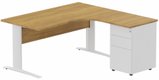 K1 VDF BOIS Compact 90° asymétrique 180x162x80/60cm retour à droite avec caisson HB métal 3 tiroirs noyer/blanc