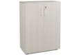 Armoire mélamine H102XL100 cm portes bois, Finitions= Top de finition : acacia / Corps d'armoire et tablettes : Blanc (BL)/ Façade : acacia