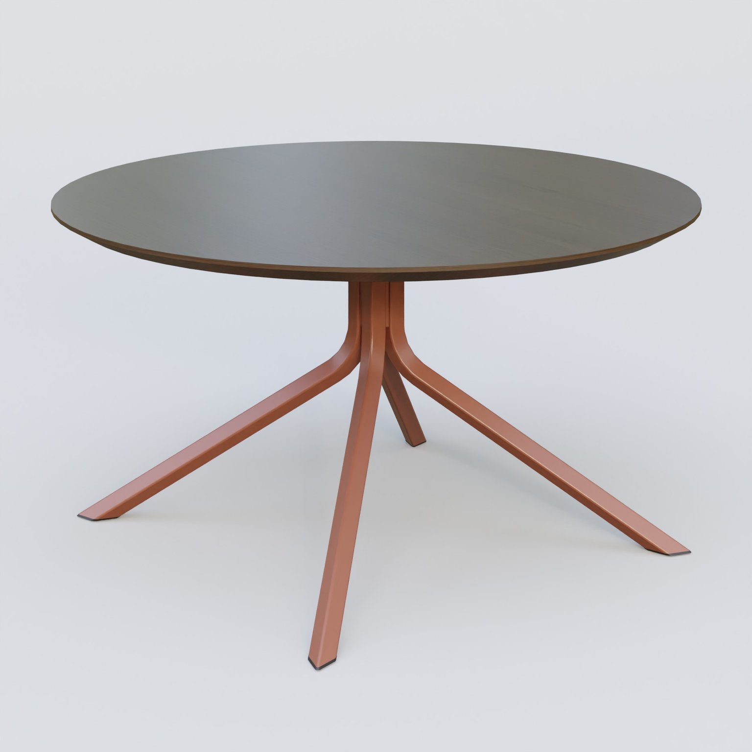 Table Basse Fashion Styl piètement 4 pieds en métal et plateau bois. Plateau Chêne Moka et pietement Brun cuivré (RAL 8004).