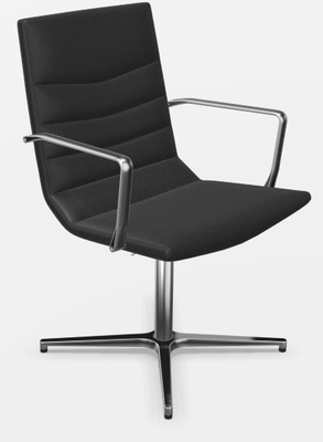 DIRECTION - Fauteuils - Fauteuil dossier moyen STRATUS, hauteur d'assise et dossier fixes, retour point fixe, revêtement vinyle BLOOM  coloris noir, piétement fixe 4 branches sur patins en aluminium poli