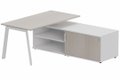 K8 Plan 200x100 avec meuble porteur (L180xP64) sans caisson - meuble à droite - Finitions = Plateau et top de finition : Acacia /Piétement :Blanc (BL) / Corps du meuble : Blanc /Façade : Acacia