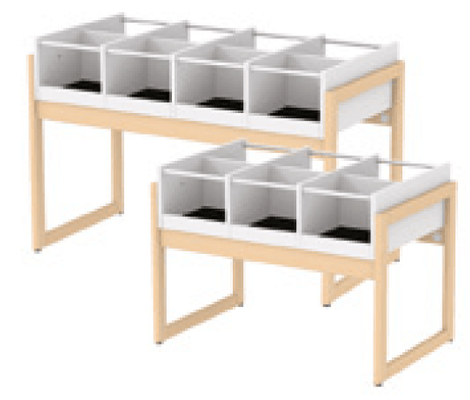 SCOLAIRE - Se Documenter - Bac à BD enfant NATUR 6 cases mélaminé piètement bois massif - L98xP61xH70,5 cm