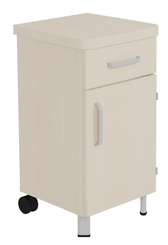 SCOLAIRE - Se Reposer - Chevet DANAÉ SIGNATURE 2 roues 1 tiroir 1 porte mélaminé pièt. époxy - L44xP46xH82 cm - Gris RAL 9006