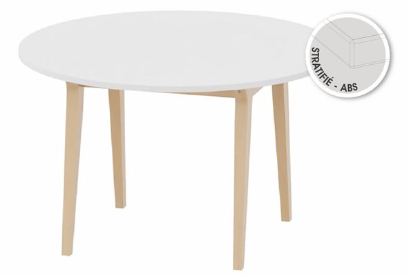 SCOLAIRE - Se Restaurer - Table MATHILDE plateau ép.24 mm stratifié chant ABS piètement bois - D120 cm - T6