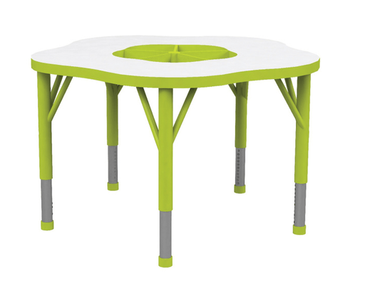 SCOLAIRE - Apprendre - Table JUK plateau mélaminé piètement acier - fleur D90 cm - T1 à T3 - Blanc/vert pomme