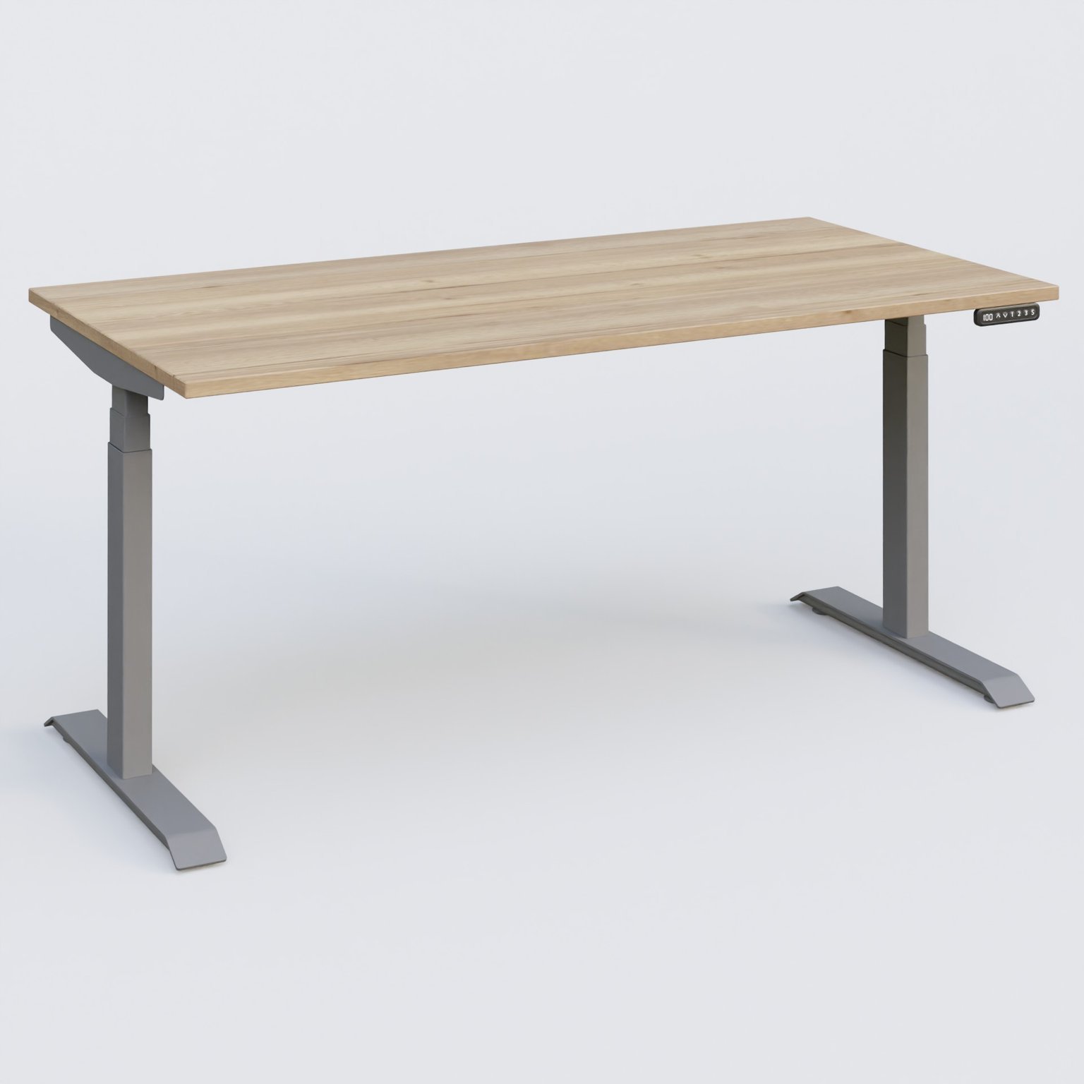 Poste solo 160*80 réglable en hauteur éléctriquement de 65-130 cm gamme KPro3. Plateau Chêne naturel et pietement Aluminium.