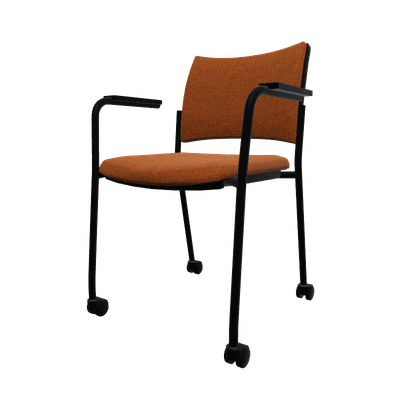 VISITEURS ET FONCTIONNELS - Sur roulettes - ZEN tissu visiteur - Chaise 4 pieds sur roulettes accotoirs laqué noir (A).Assise et dossier tissu Step Orange STD (L10)