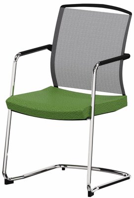 VISITEURS ET FONCTIONNELS - Luge - Dandy - Chaise piétement luge chrome (CH).Assise tissu Bondai Vert (7048)