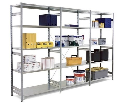 RAYONNAGES POLYVALENTS - Charges légères - Rayonnage polyvalent suivant H.252xL.104cm, 7 tablettes, échelles ouvertes anthracite et tablettes gris clair