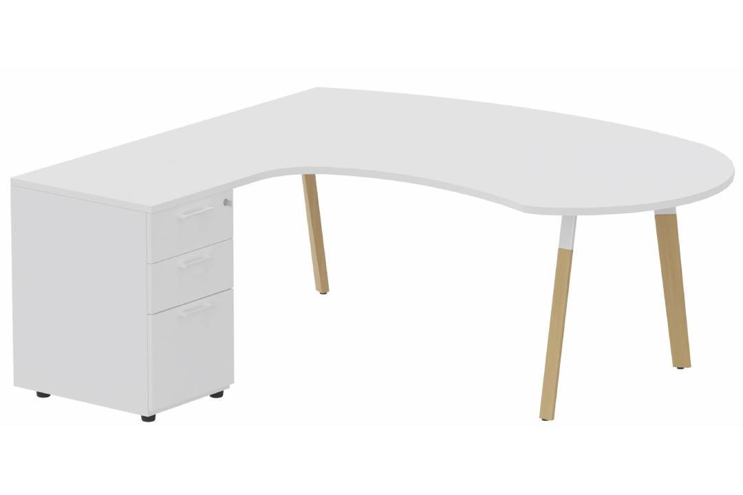 K8Wood Plan compact 90° asymétrique Manager 190x183x104/60cm avec caisson HB bois 3 tiroirs - retour à gauche