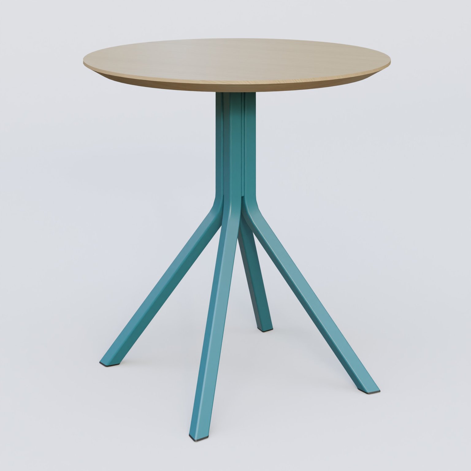 Table Basse Fashion Styl piètement 4 branches en métal et plateau bois. Plateau Chêne et pietement Bleu Petrole (RAL 5025).