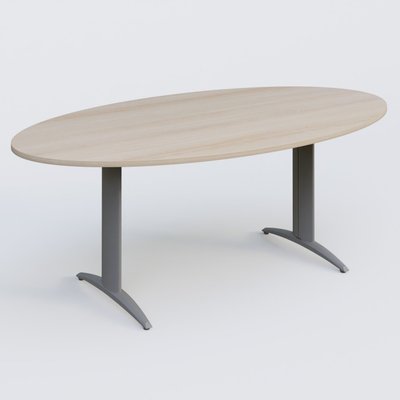 TABLES DE REUNION - Ovale - Table de réunion pietement K2 plateau 200-110 cm. Plateau Acacia et pietement Aluminium.