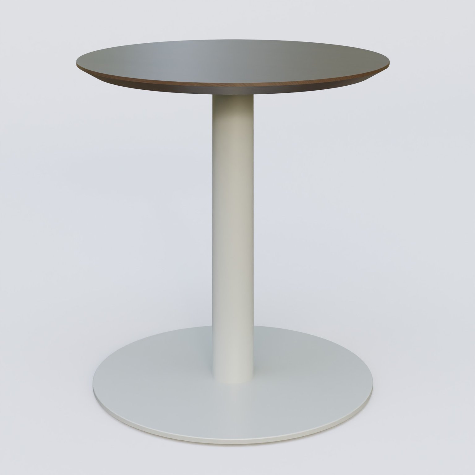 Table Basse Fashion Styl piètement colonne en métal et plateau bois. Plateau Chêne Moka et pietement Gris (RAL 7038).