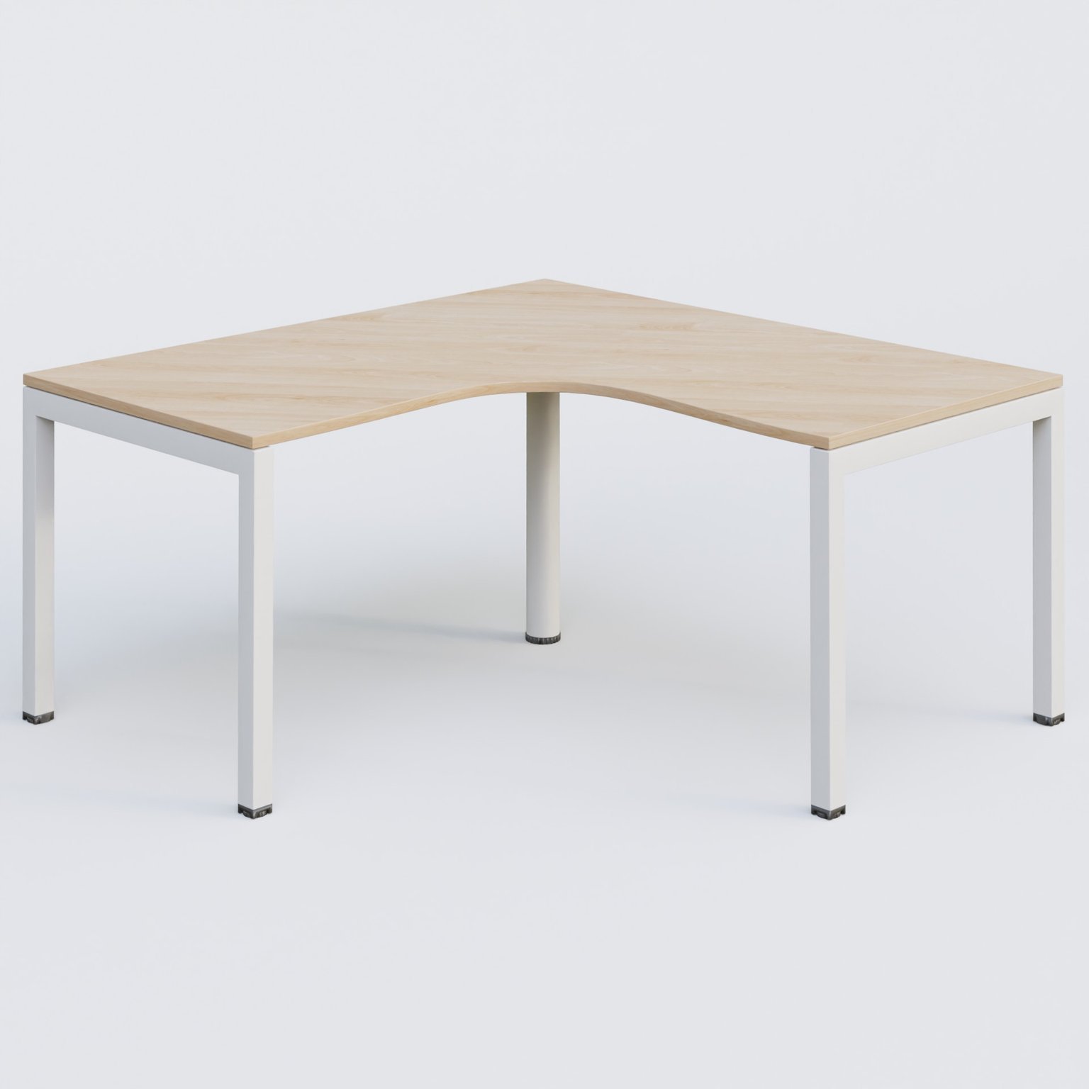 Bureau compact L 160/160 P 80/80 gamme K3. Plateau Hêtre et pietement Blanc.