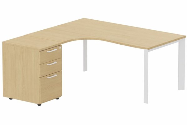 Gamme K7 - Plans compacts - K7- Plan compact 90° asymétrique 160x162x80/60cm avec caisson HB bois 3 tiroirs - retour à gauche