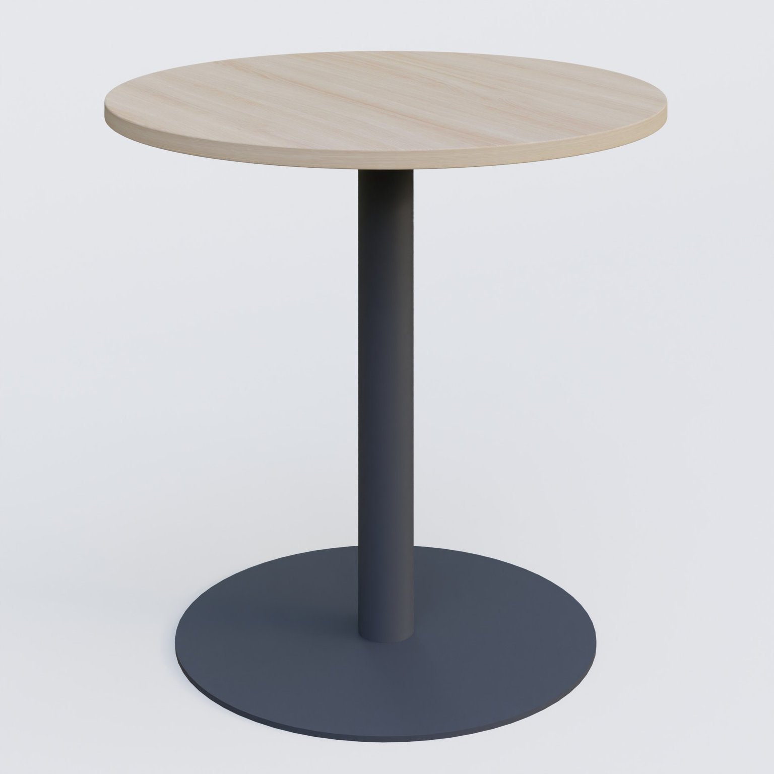 Table de réunion pietement colonne plateau D 80 cm. Plateau Acacia et pietement Anthracite.