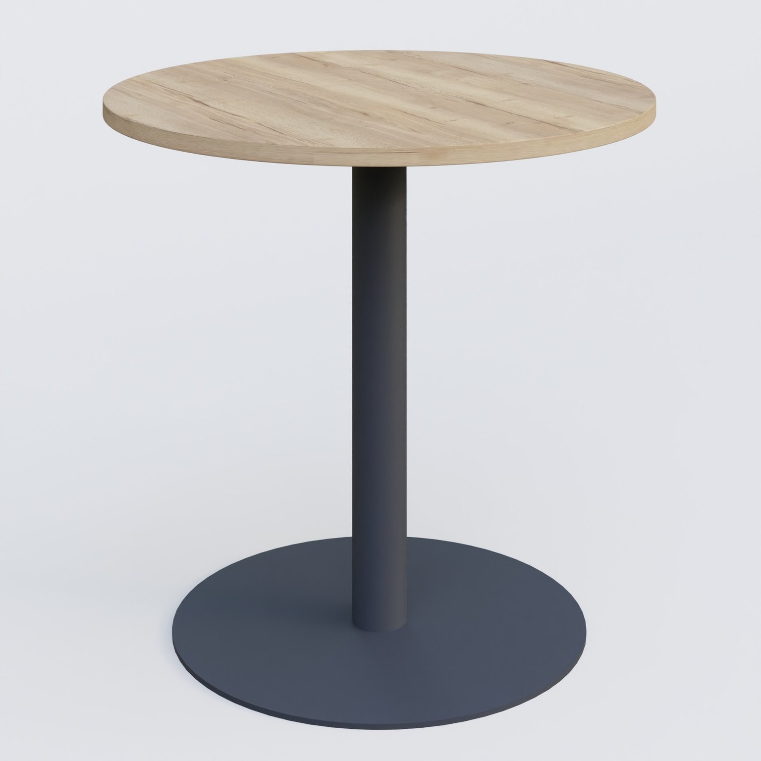 Table de réunion pietement colonne plateau D 80 cm. Plateau Chêne naturel et pietement Anthracite.