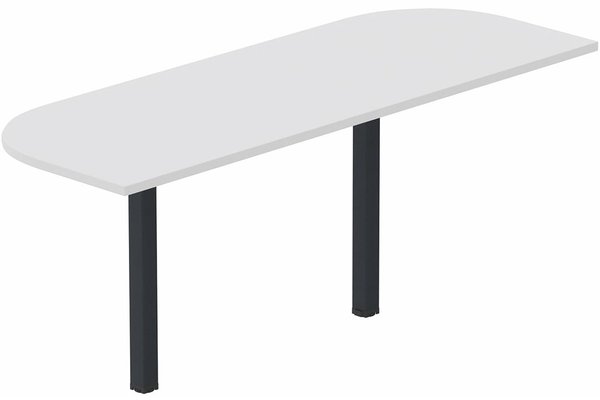 Gamme K2 - Extensions conviviales - Extension demi-lune 145x70cm sur 2 pieds de soutien, plateau blanc, structure anthracite